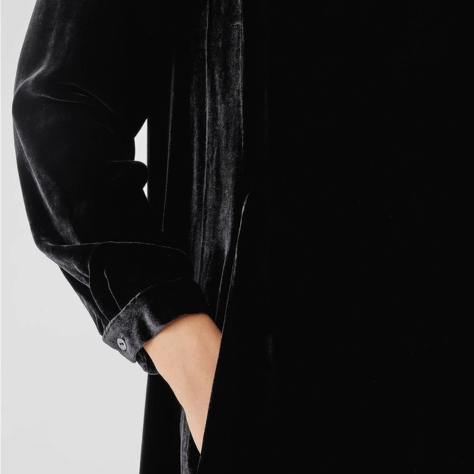 big discount NWT Eileen Fisher black Velvet silk blend Crew Neck Dress, S HKjpPpZaS hot sale