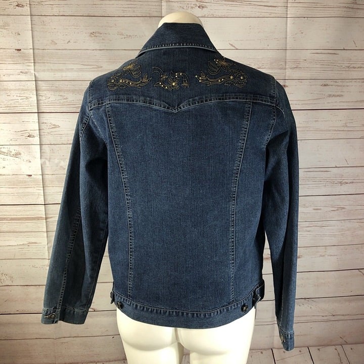 Stylish Gloria Vanderbilt Womens Denim Blue Jean Jacket Size M Embroidered Embroidered NZdLaRMoB on sale