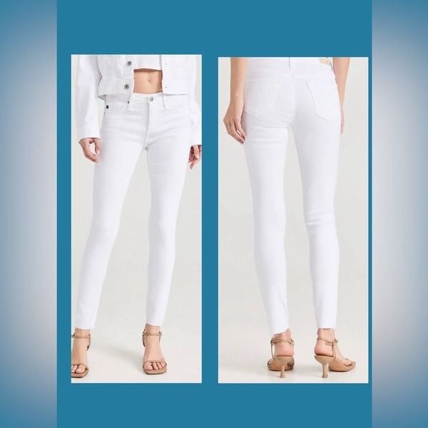 good price AG Adriano Goldschmied White Mid Rise Frayed Ankle Legging Jean lLRhdgOnt best sale
