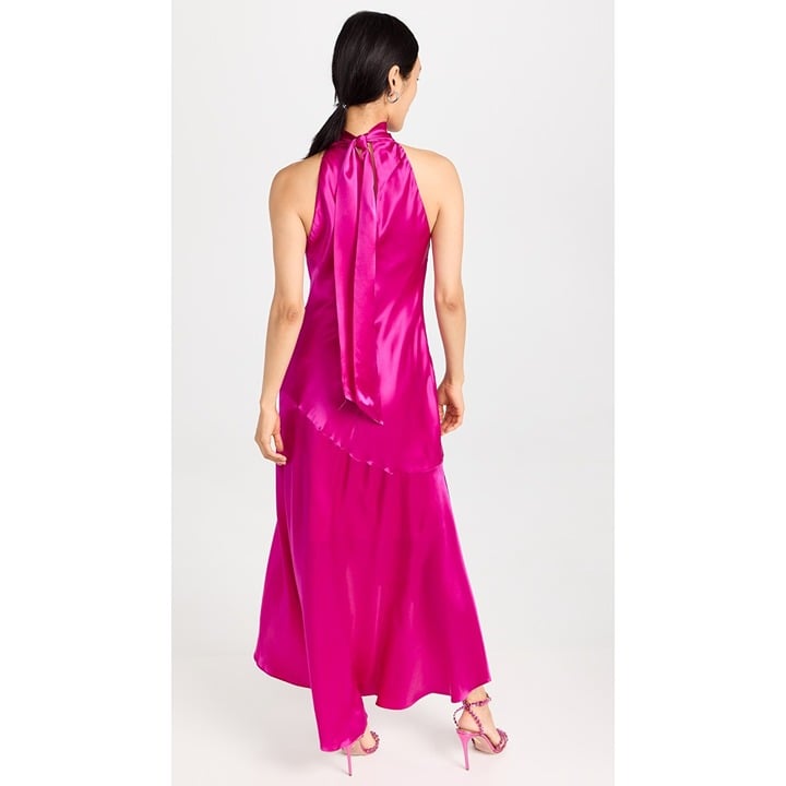 high discount NWT FRAME Draped Neck Tie Halter magenta pink silk Dress Size XS P6l1H575i Online Shop