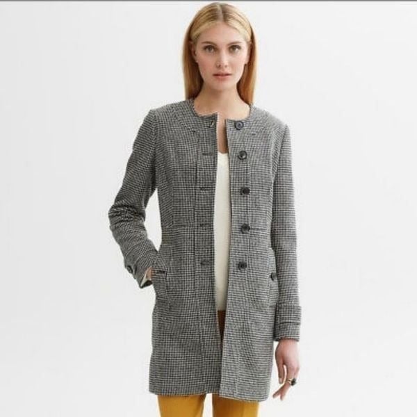 Discounted Banana Republic Black Houndstooth Wool Pea Coat XSmall LYKXFMuR7 Outlet Store