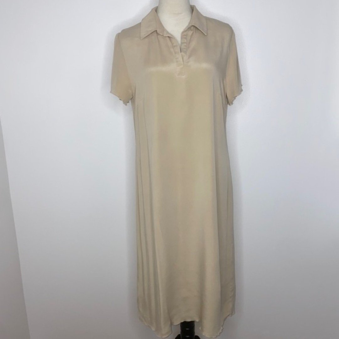 large selection Bogner v-neck collared t-shirt midi dress size L beige GLrCbMPgv Everyday Low Prices