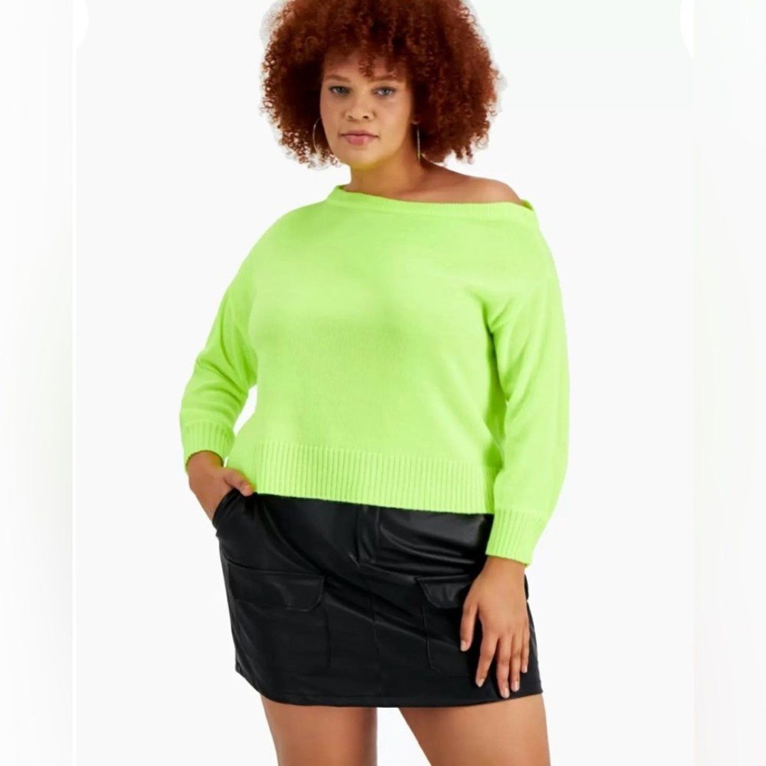 reasonable price Bar lii Plus Size One-Shoulder Sweater NWT neon bright soft sweatshirt size 2X fN31okpPf just buy it