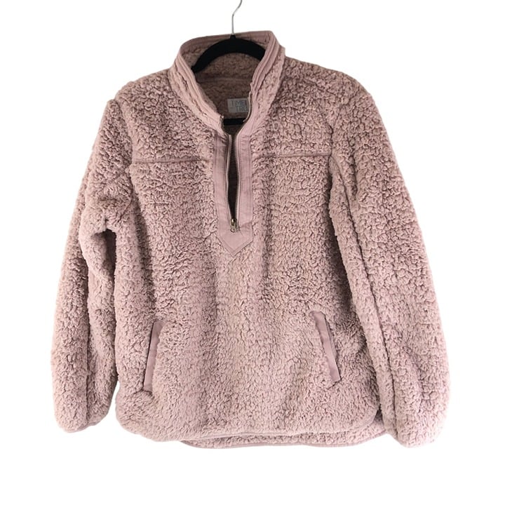 Nice Time And Tru Womens Sherpa Pullover Fleece Faux Fur 1/4 Zip Pockets Pink M Jlx12jPFf Store Online