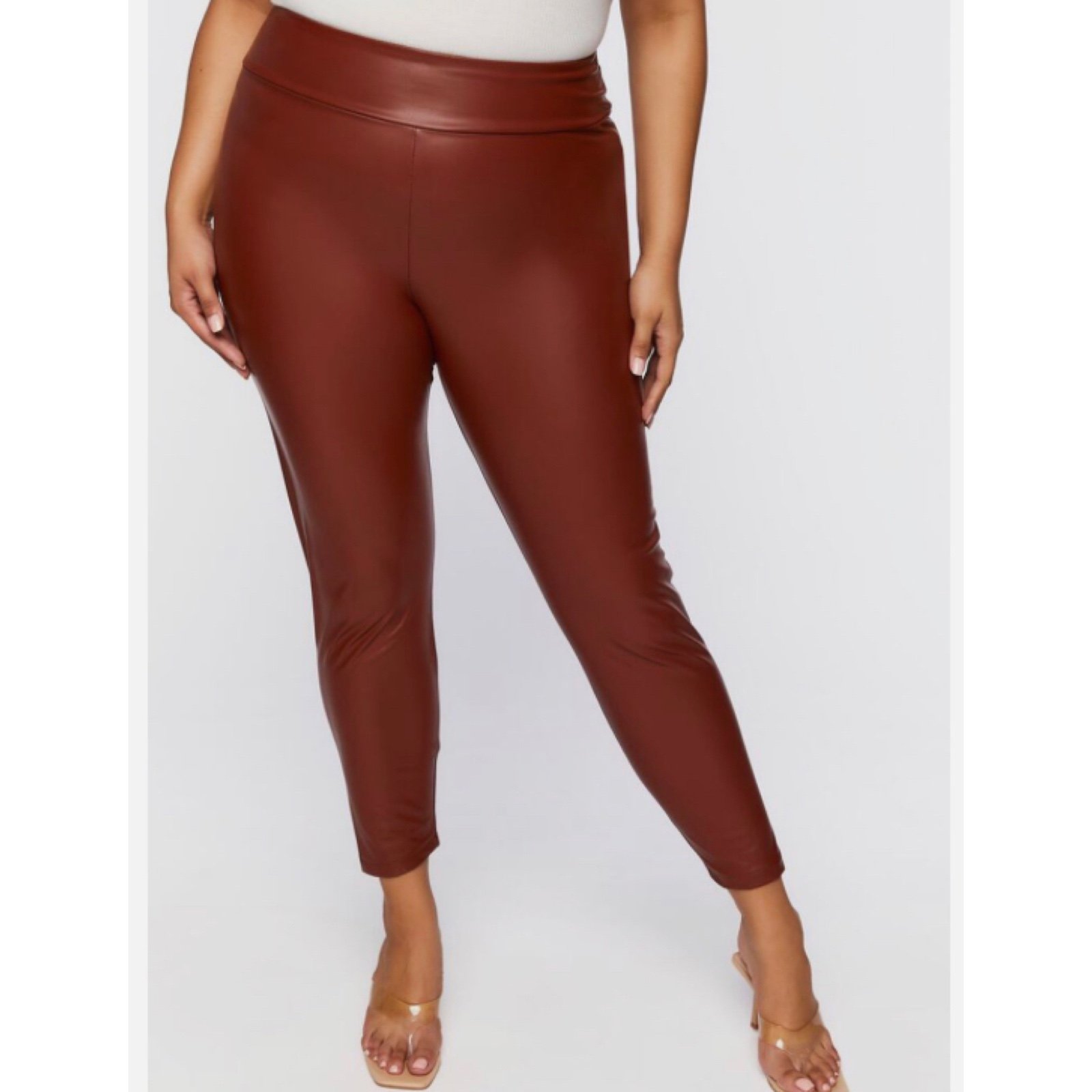 floor price Forever 21 + brown faux leather pants NEW 1
