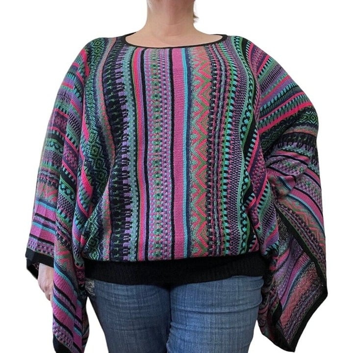 Discounted Novica Womens Striped Batwing Poncho Lightweight Sweater Aztec Boho Tribal G4uONGZkf online store