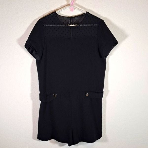 large selection Zara Basic Women’s Romper Black Sheer Top Zipper & Button Closure Short Sleeve M LEzASwDFr Cool
