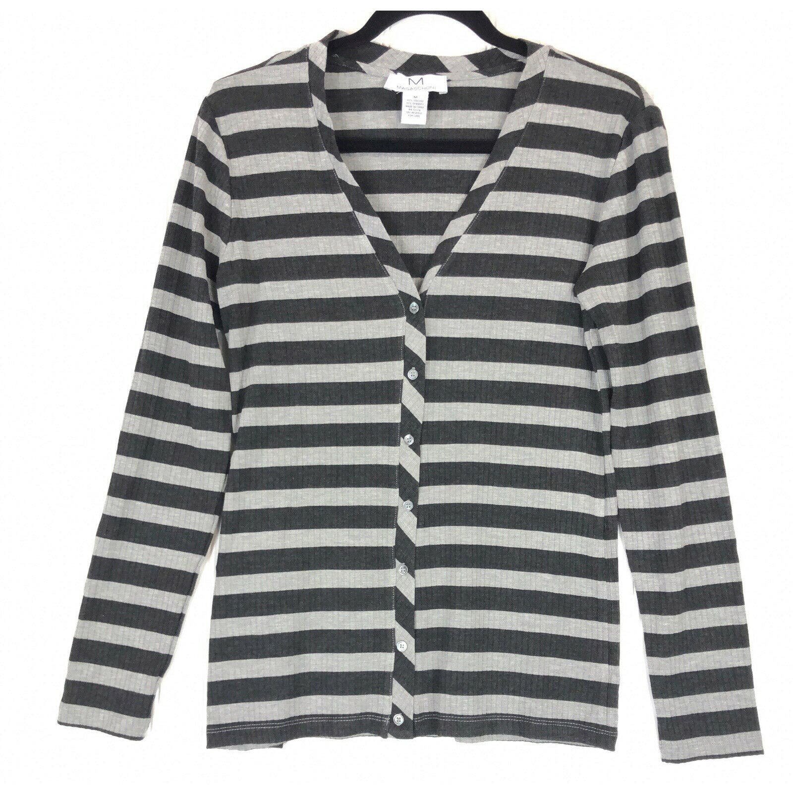 Latest  M Magaschoni size Medium cardigan gray striped ribbed knit M GInAcRcYt Outlet Store