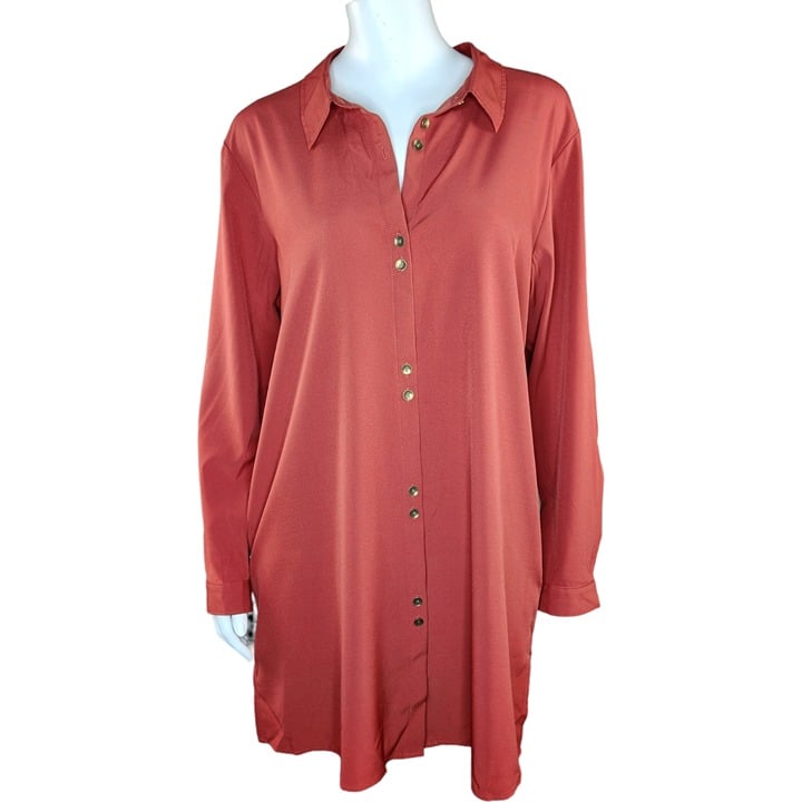 floor price Susan Graver Regular Stretch Woven Button Front Duster- Sunbaked Clay, Size M OCfAspxpr High Quaity