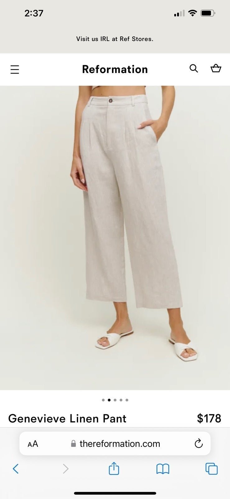 Authentic Reformation Genevieve Cropped Linen Pants 8 h
