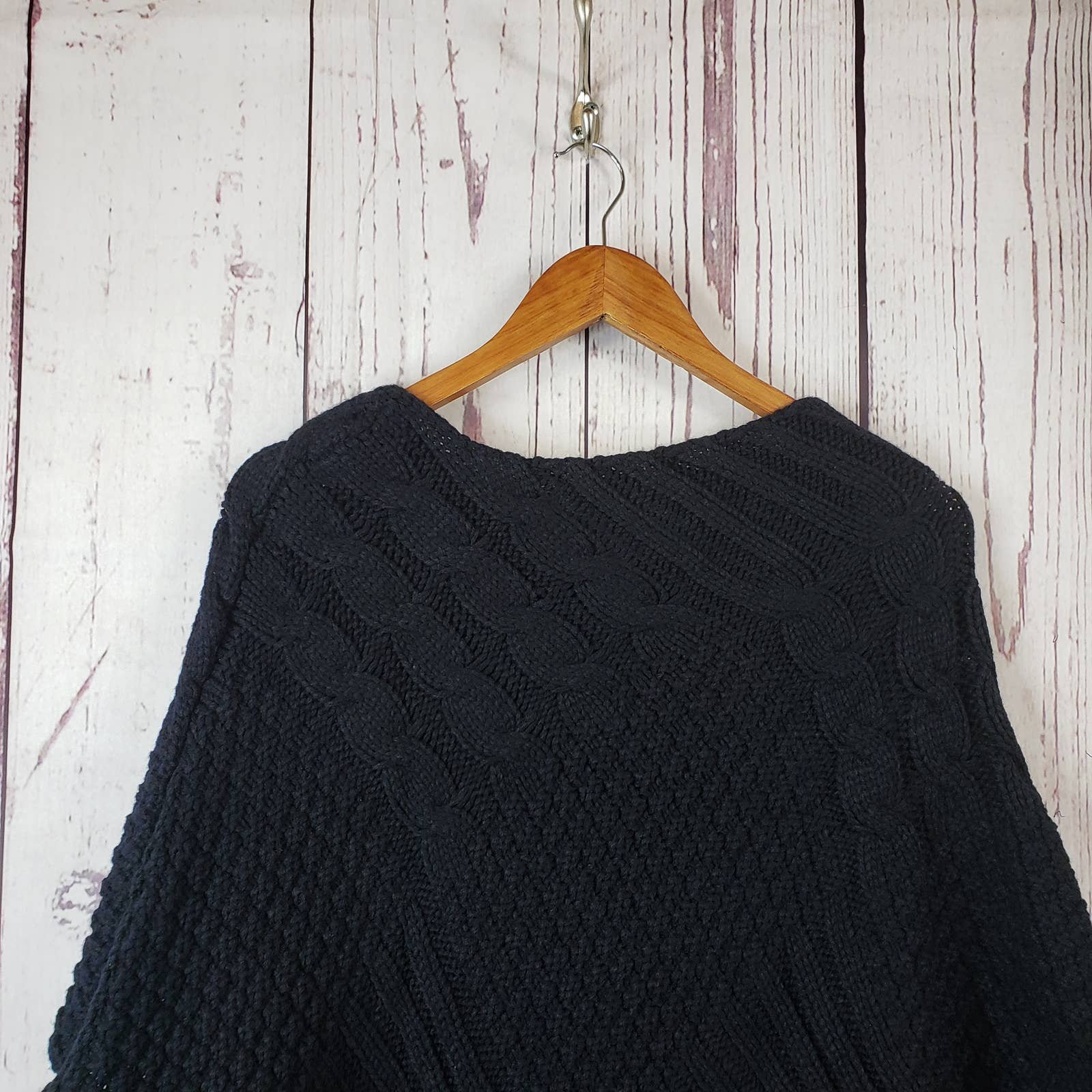 Classic Bazzaara Sweater Cape Womens One Size Cable Knit Black LTS0OER0H just for you