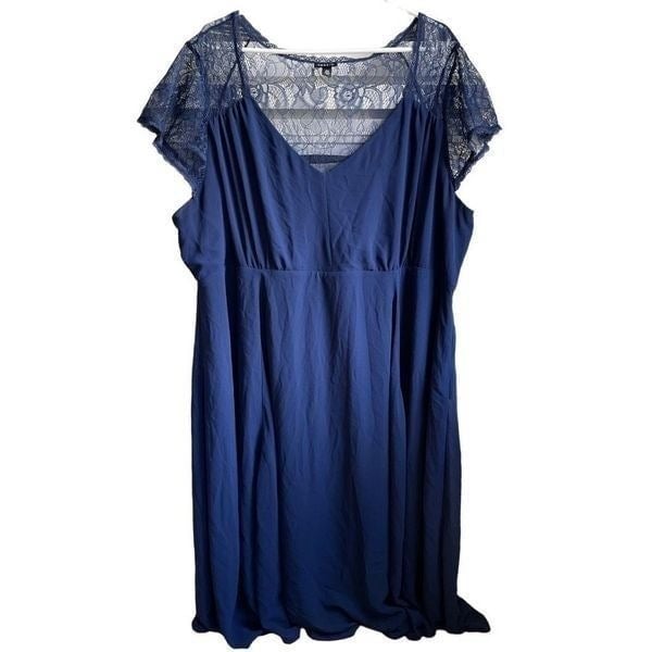 high discount Torrid Women’s Dress Lace Inset Chiffon Midi Party Navy Blue Size 26 KT60A8BWR Great