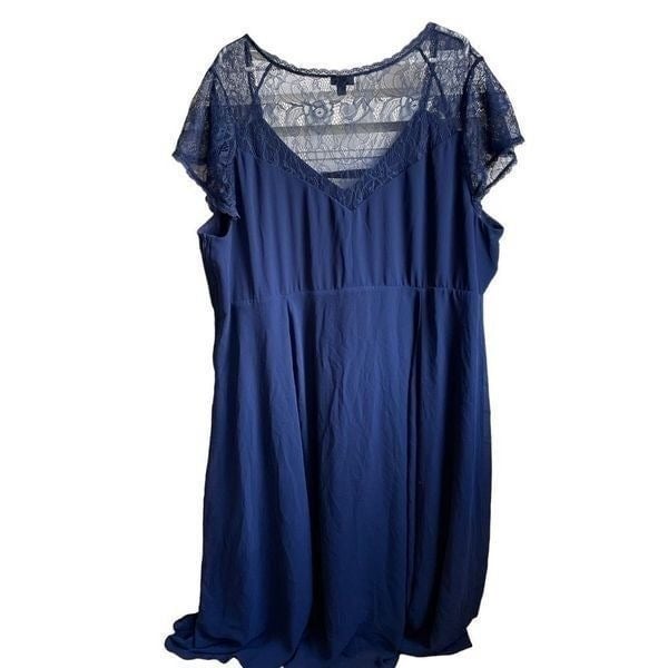 high discount Torrid Women’s Dress Lace Inset Chiffon Midi Party Navy Blue Size 26 KT60A8BWR Great
