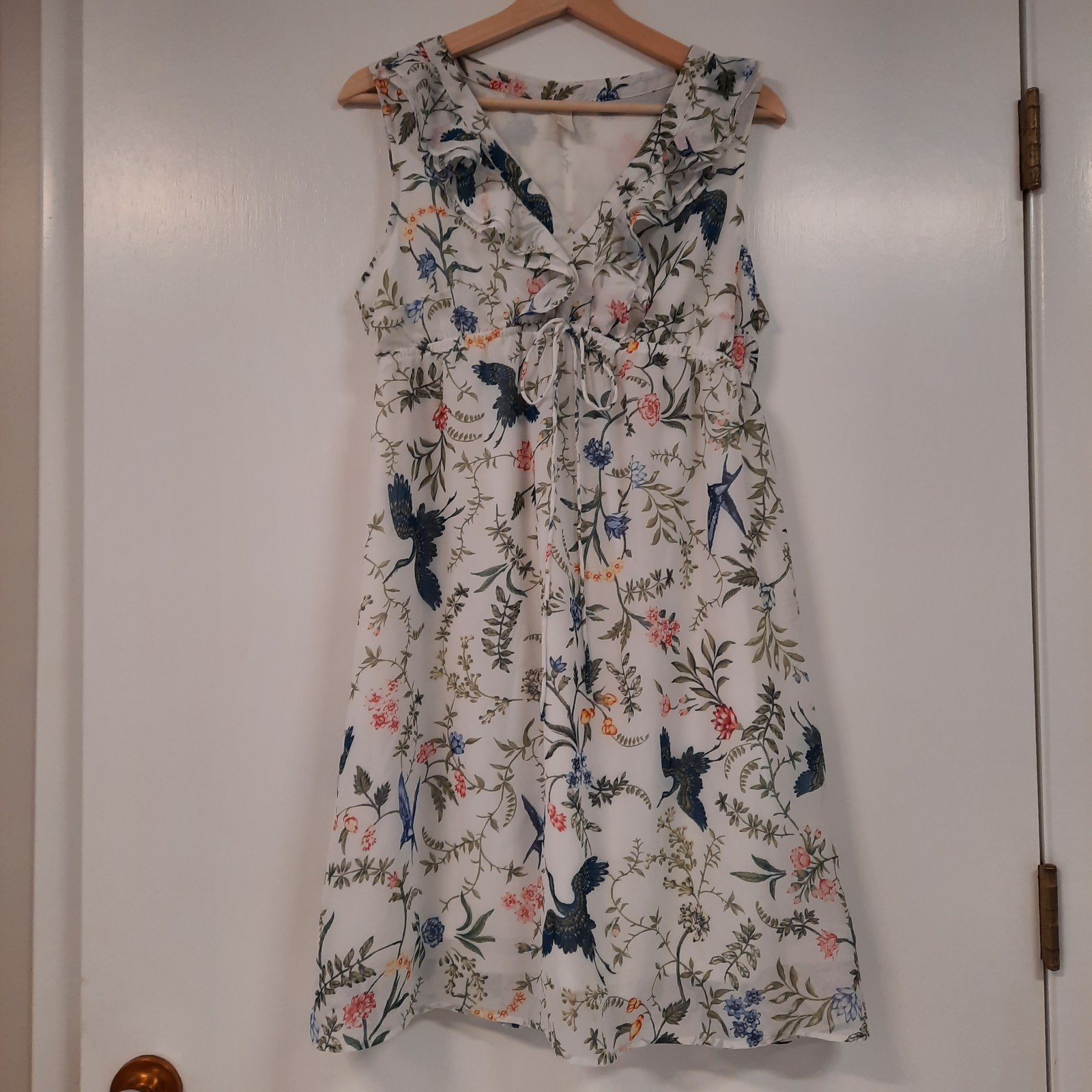 Custom H&M Mama Midi Dress Women´s Size M Garden Flower Blue Crane Bird High Tie Waist HAVbAq2Gj Buying Cheap