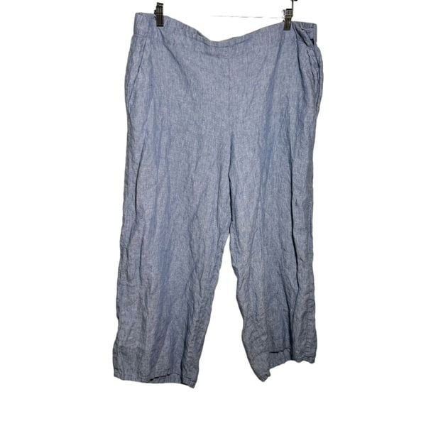 big discount J. Jill Linen Pants size XL chambray blue 100% linen elastic waist wide leg lYWD8dF30 Novel 