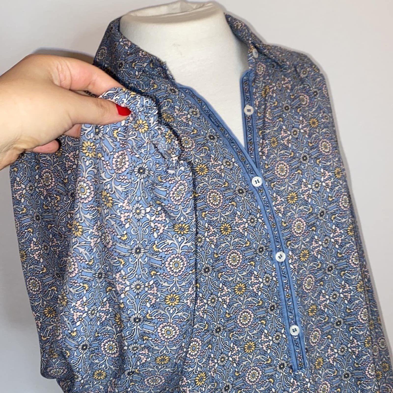 Buy Max Studio Small Blue Floral Crepe Long Sleeve Collar Shirt Lightweight Blouse nz7FYNY7R Online Exclusive
