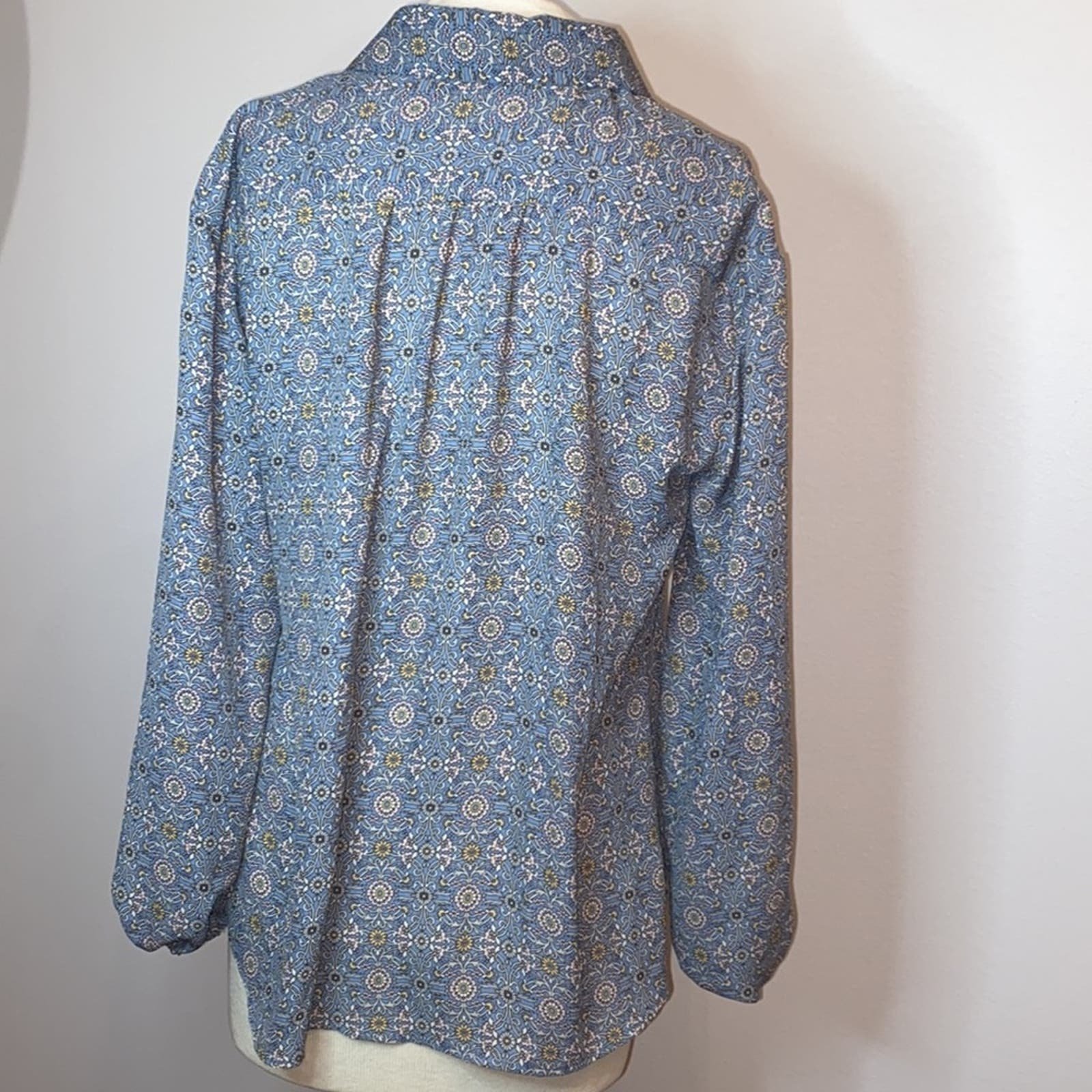 Buy Max Studio Small Blue Floral Crepe Long Sleeve Collar Shirt Lightweight Blouse nz7FYNY7R Online Exclusive