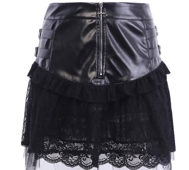 Latest  Vinyl Gothic Bondage Layered Lace Tuttle skirt 