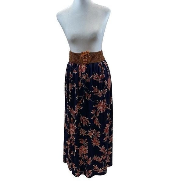 Buy Anna Morgan Pleated Navy Blue and Floral Maxi Skirt
