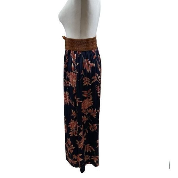Buy Anna Morgan Pleated Navy Blue and Floral Maxi Skirt Size Small O28D0FErN no tax