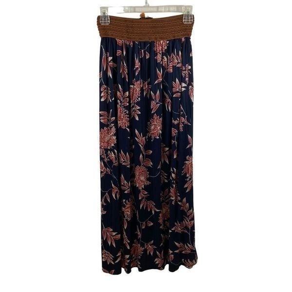 Buy Anna Morgan Pleated Navy Blue and Floral Maxi Skirt Size Small O28D0FErN no tax