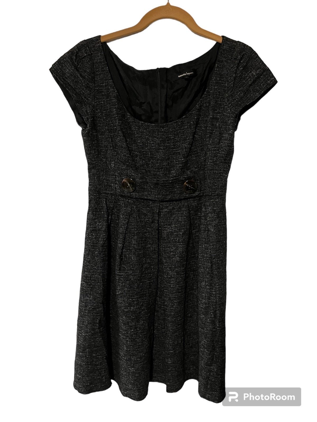 Affordable Nanette Lepore Dress Size 4 Black Heather Cap Sleeve Pleated Front Buttons GKoqYZUfG Wholesale