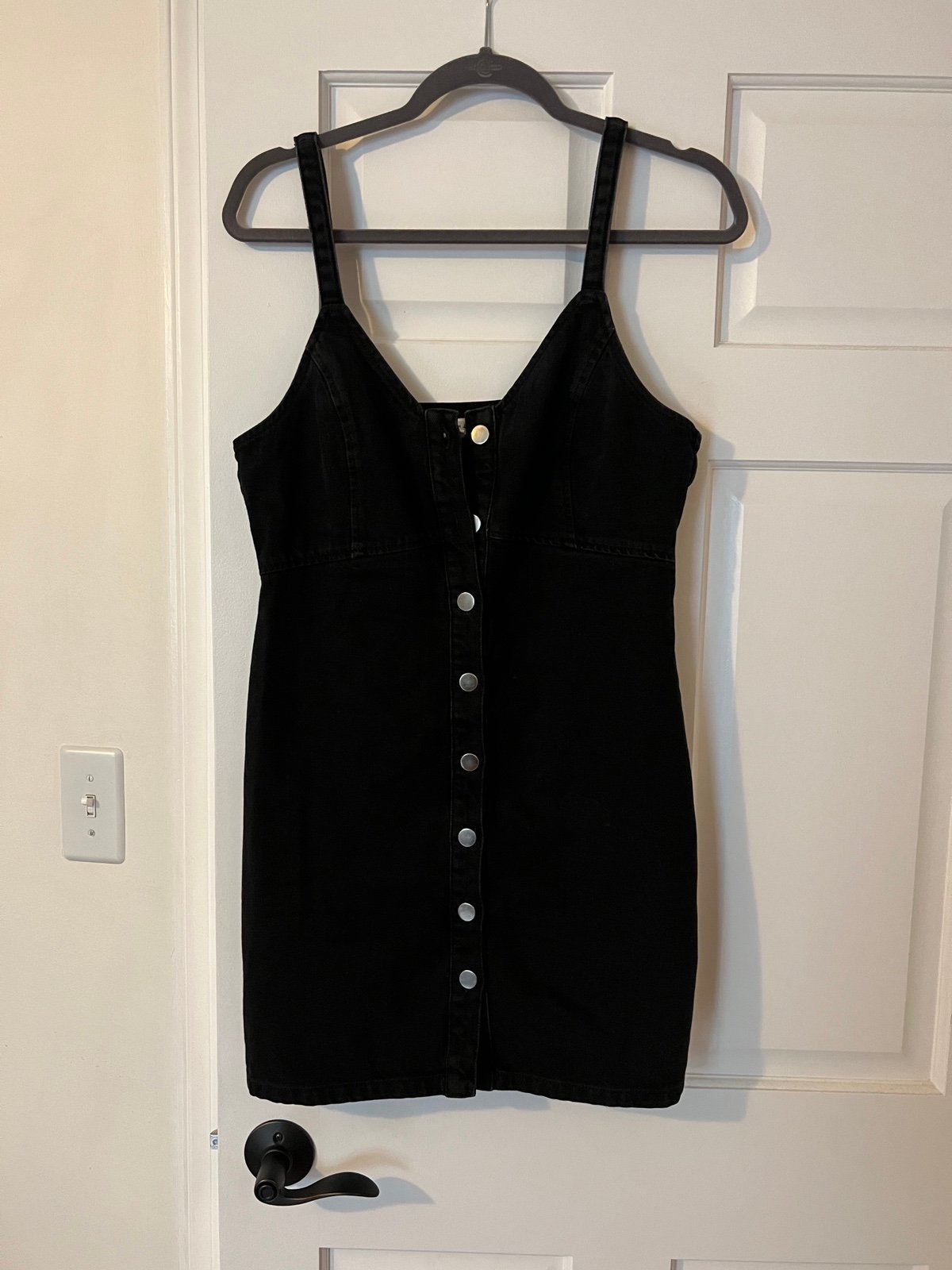 big discount TopShop Black Denim Button Down Mini Dress | Size US 8 ONNvp8roO Store Online