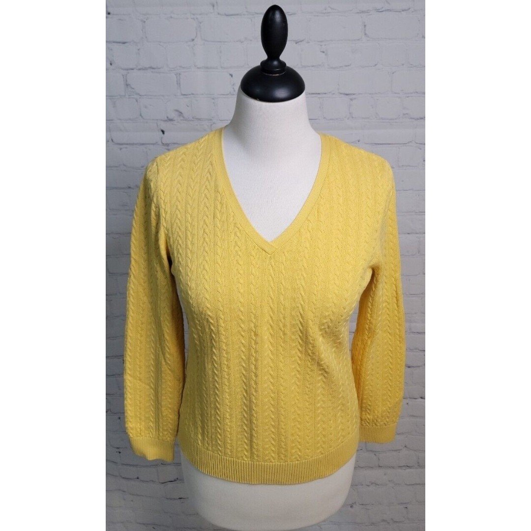 High quality Vintage Talbots Petite V-Neck Sweater Yellow 100% Pima Cotton size PM HUDUhMvK8 Outlet Store