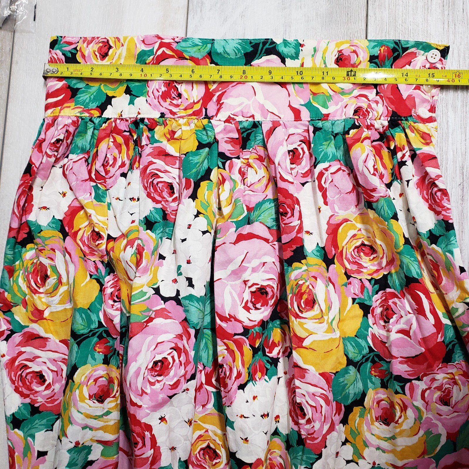 good price Vintage Cotton Floral Midi Skirt Colorful Side Closure Made in USA oJZIhHQ6b best sale