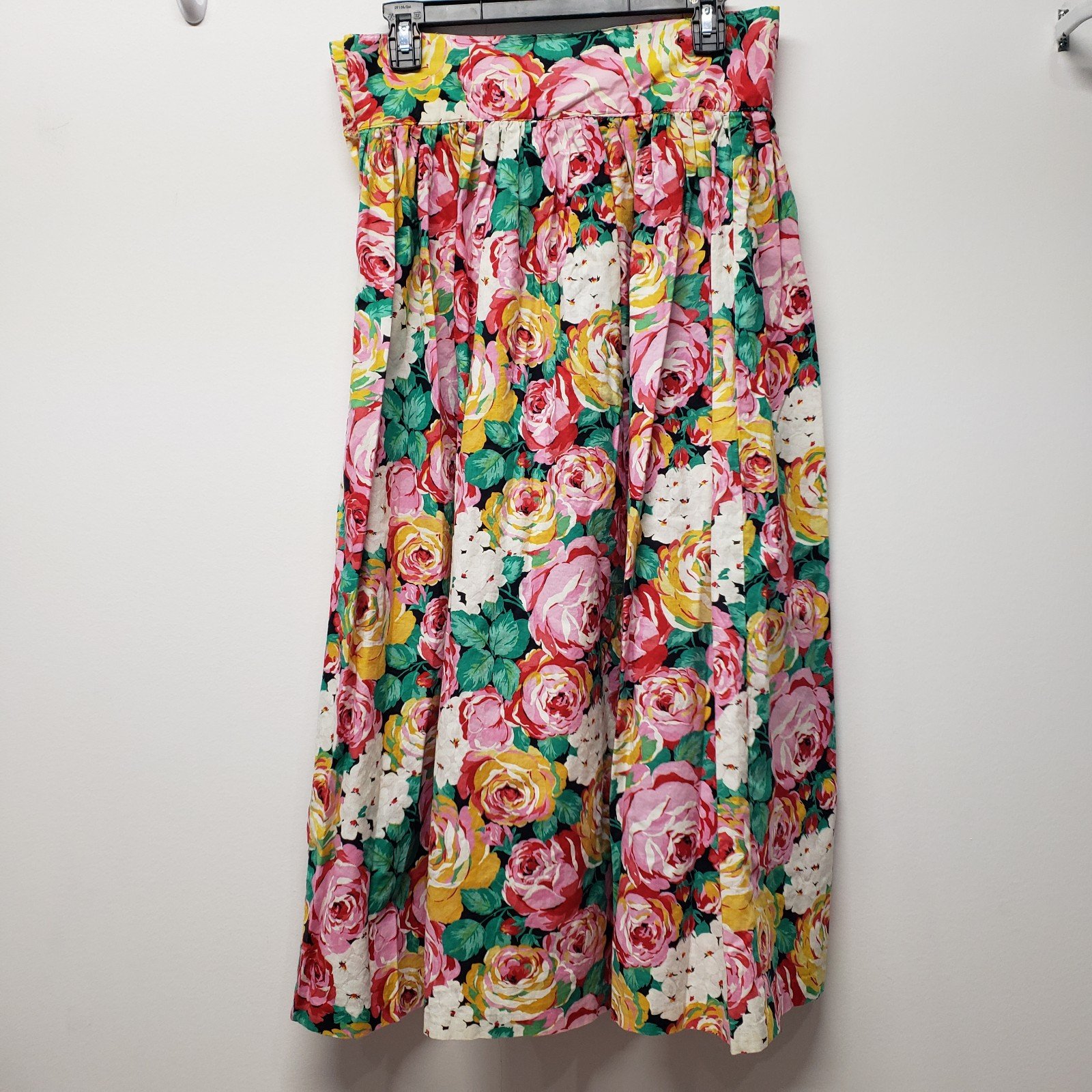 good price Vintage Cotton Floral Midi Skirt Colorful Side Closure Made in USA oJZIhHQ6b best sale