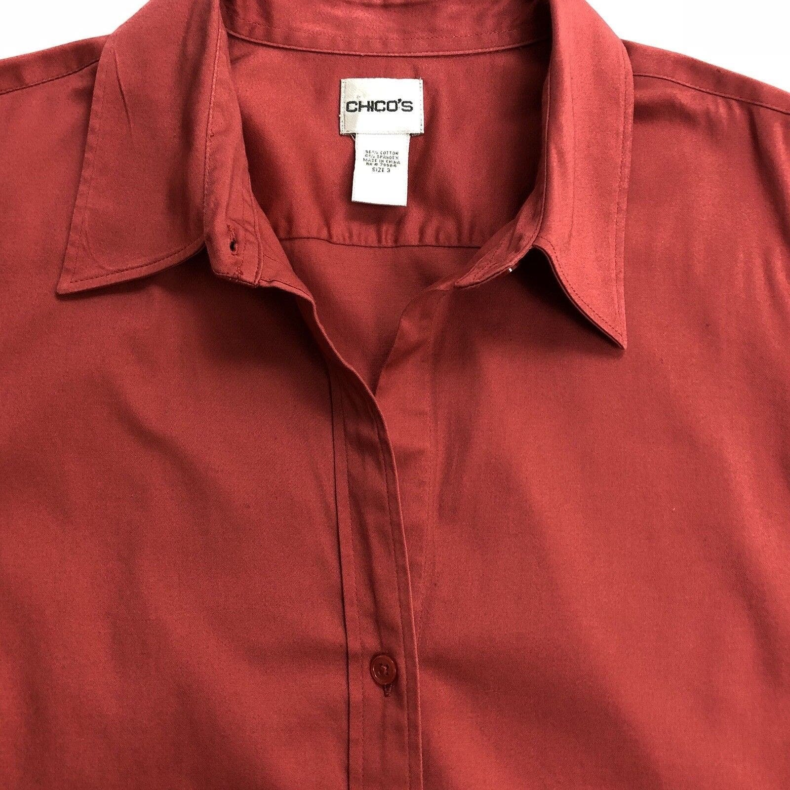 Great Chico´s Button Up Shirt Women Size 3 Rust Stretch Top Cotton Blend Work Classic L776AWDe1 Cool