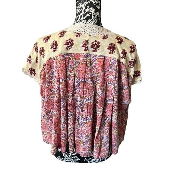 Elegant Free People Floral boho shirt top oversized crop medium mbpyqMQnY best sale