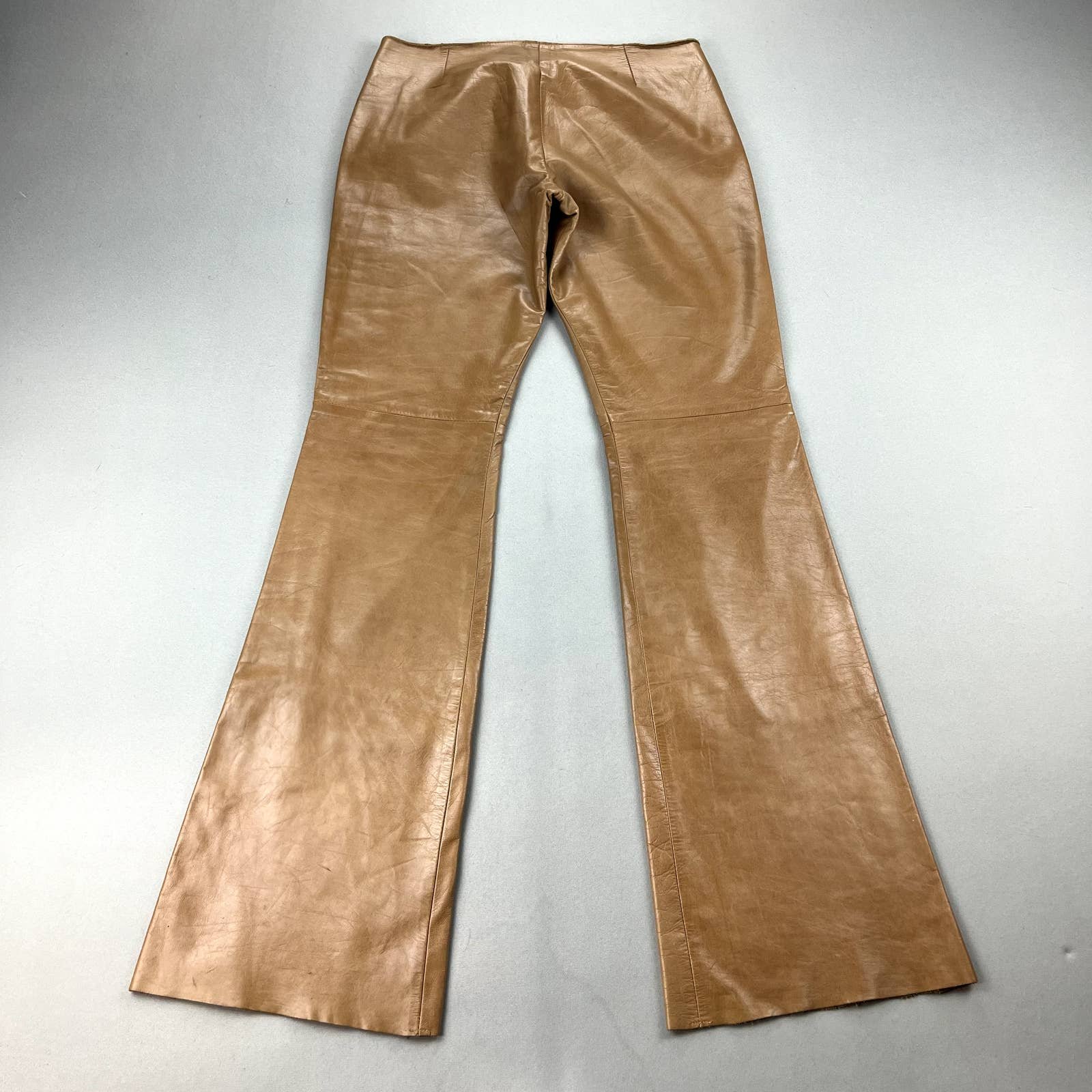 reasonable price Vintage Leather Flare Pants Womens 8 Tan Brown Bisou Bisou Michele Bohbot 90s hW7tbhUsC Factory Price