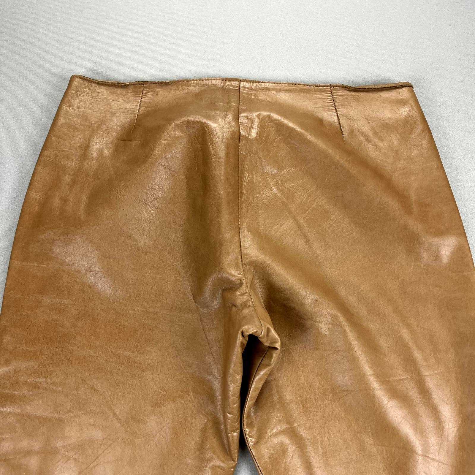 reasonable price Vintage Leather Flare Pants Womens 8 Tan Brown Bisou Bisou Michele Bohbot 90s hW7tbhUsC Factory Price