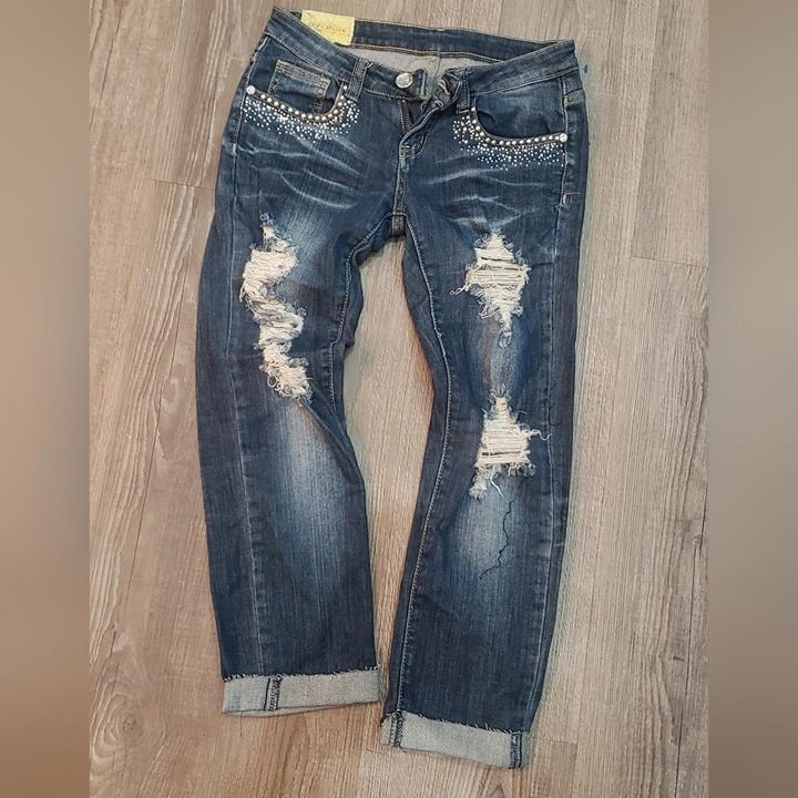 Nice Women´s ripped rhine stone embellished jeans size 1 or 26 IkMj5MXTq Low Price