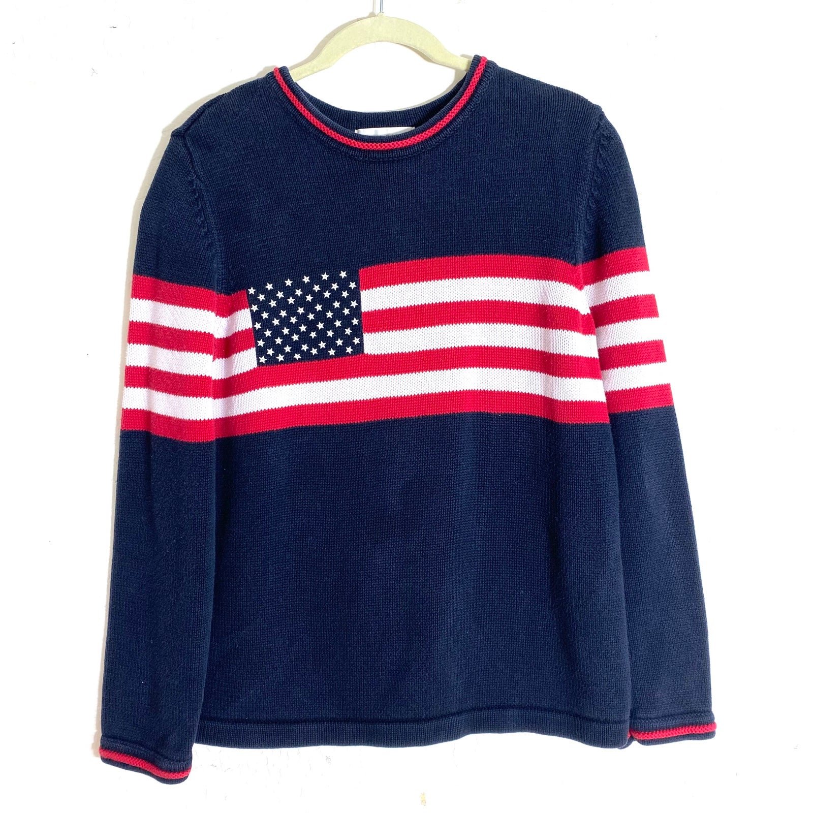 High quality Vintage Casual Corner Flag Sweater Red White and Blue Stars Stripes 100% Cotton p9SMcMV4g US Sale