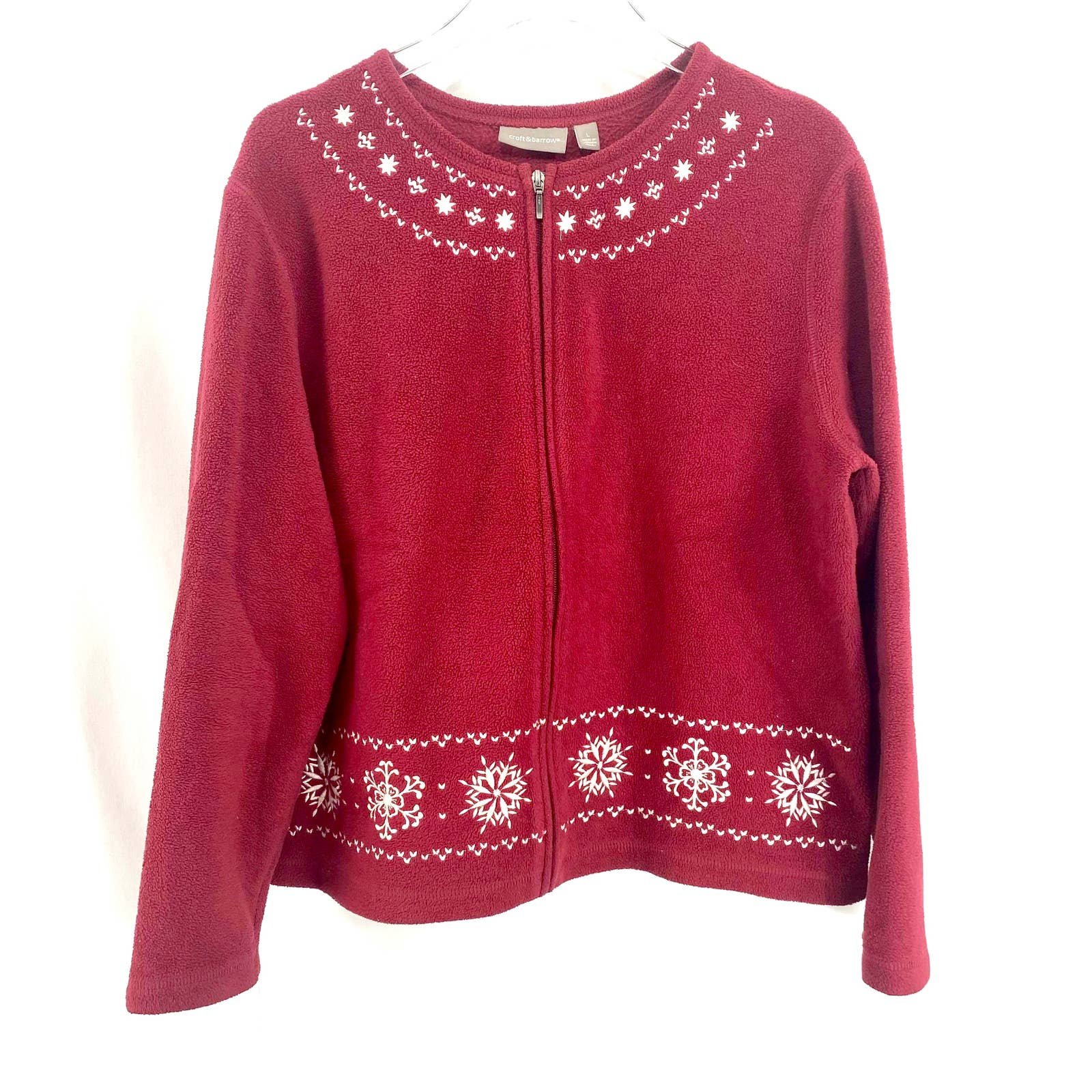 Popular CROFT & BARROW Red Zip Up Sweater with Snowflak