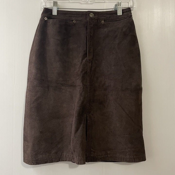Nice Vintage Bagatelle Size 4P Womens Brown Suede Leather Midi Skirt hEMMX5ymf Hot Sale