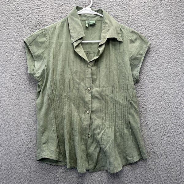Special offer  Y2K Pleated Short Sleeve Green Button Fr