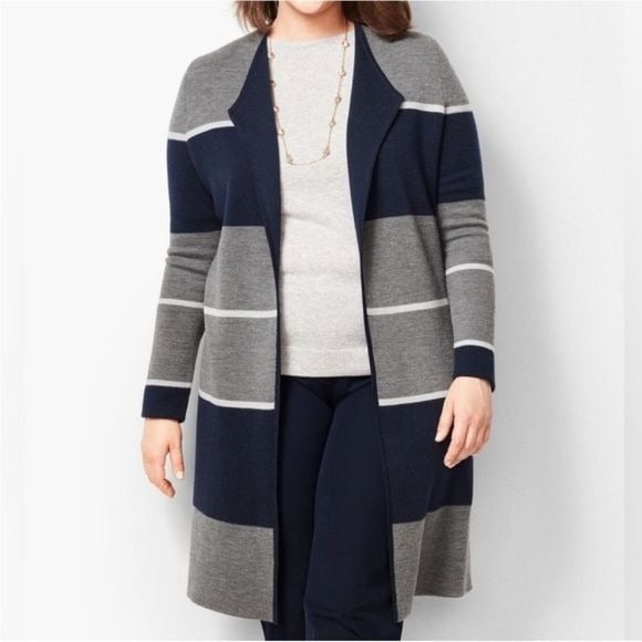 the Lowest price Talbots Blue Striped Open Front Merino