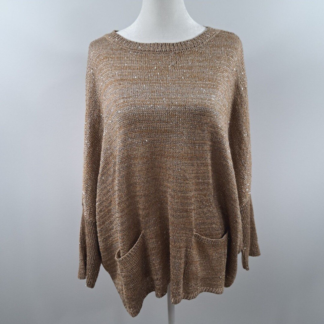 Popular Cremieux Oatmeal Sparkly Sequin Womens Sweater 