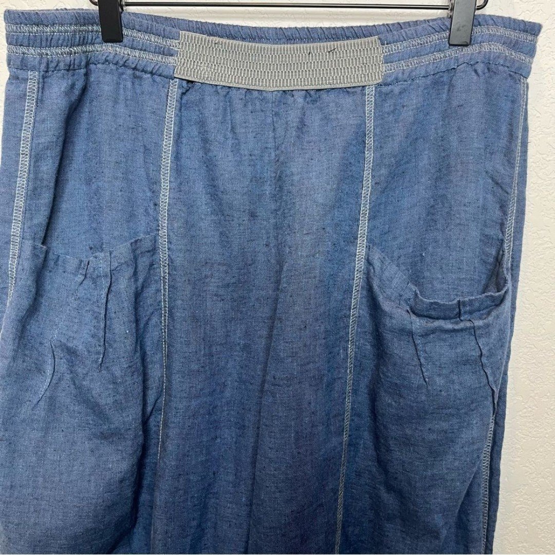 Custom Yuvita Women Linen Pants XL Blue Cargo Elastic Waist Pull on Lagenlook Coastal nVVtjubwc outlet online shop