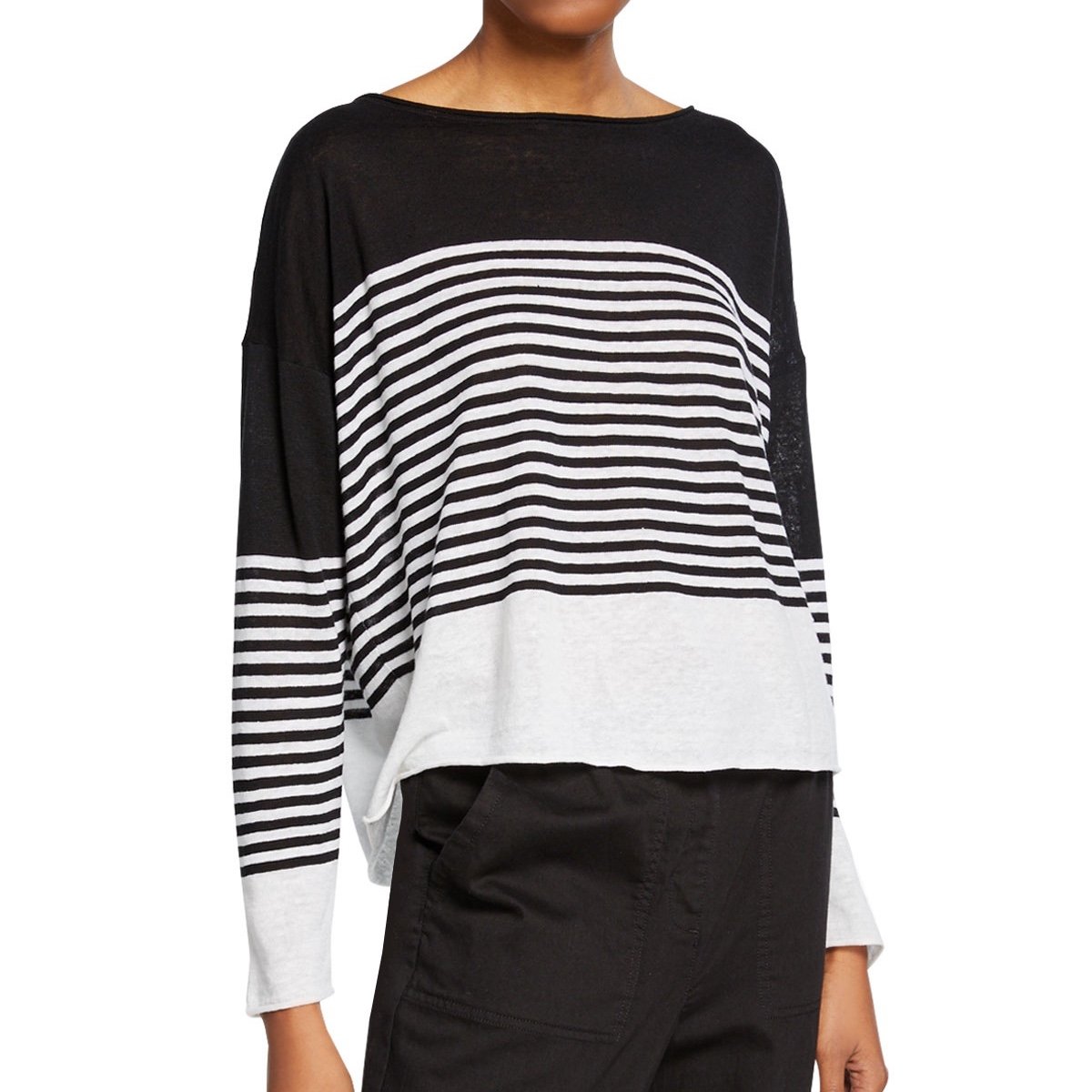 Latest  Eileen Fisher Organic Linen & Cotton Black and White Stripe Sweater Size Small kbWEiiPAn for sale