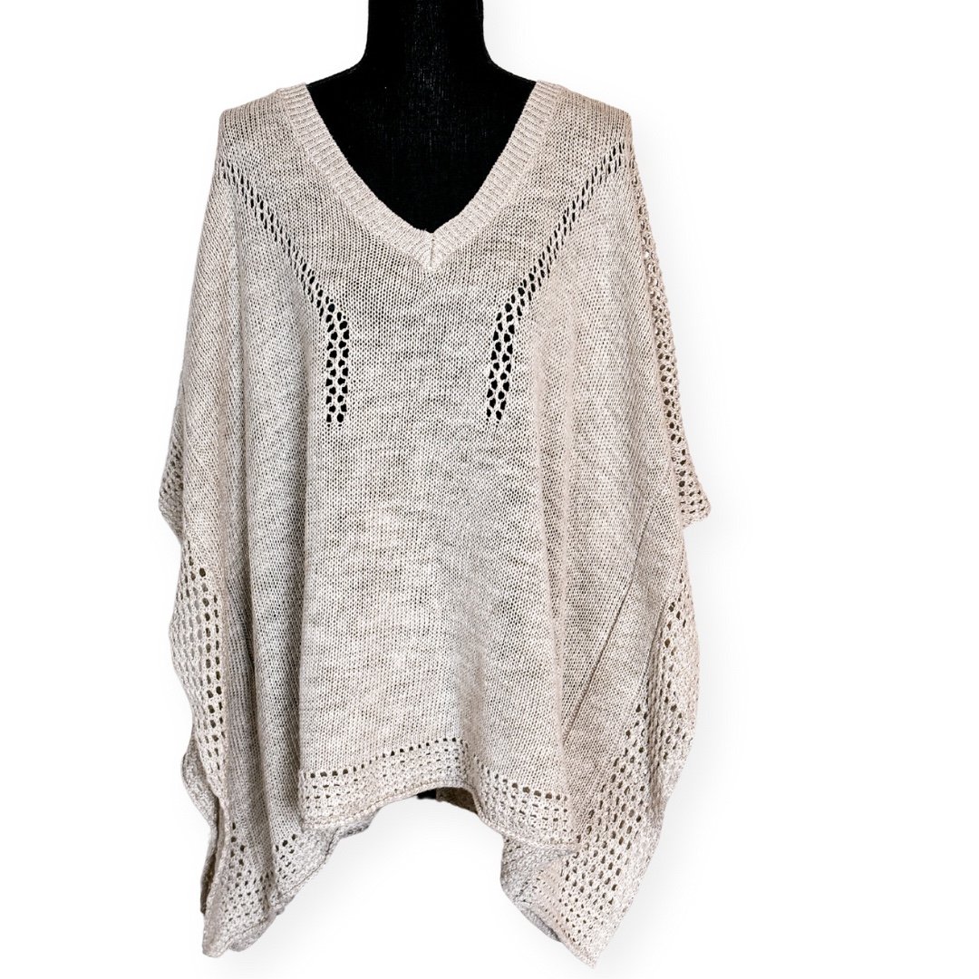 Stylish Chico’s Poncho Sweater Beige Linen Cotton Blend