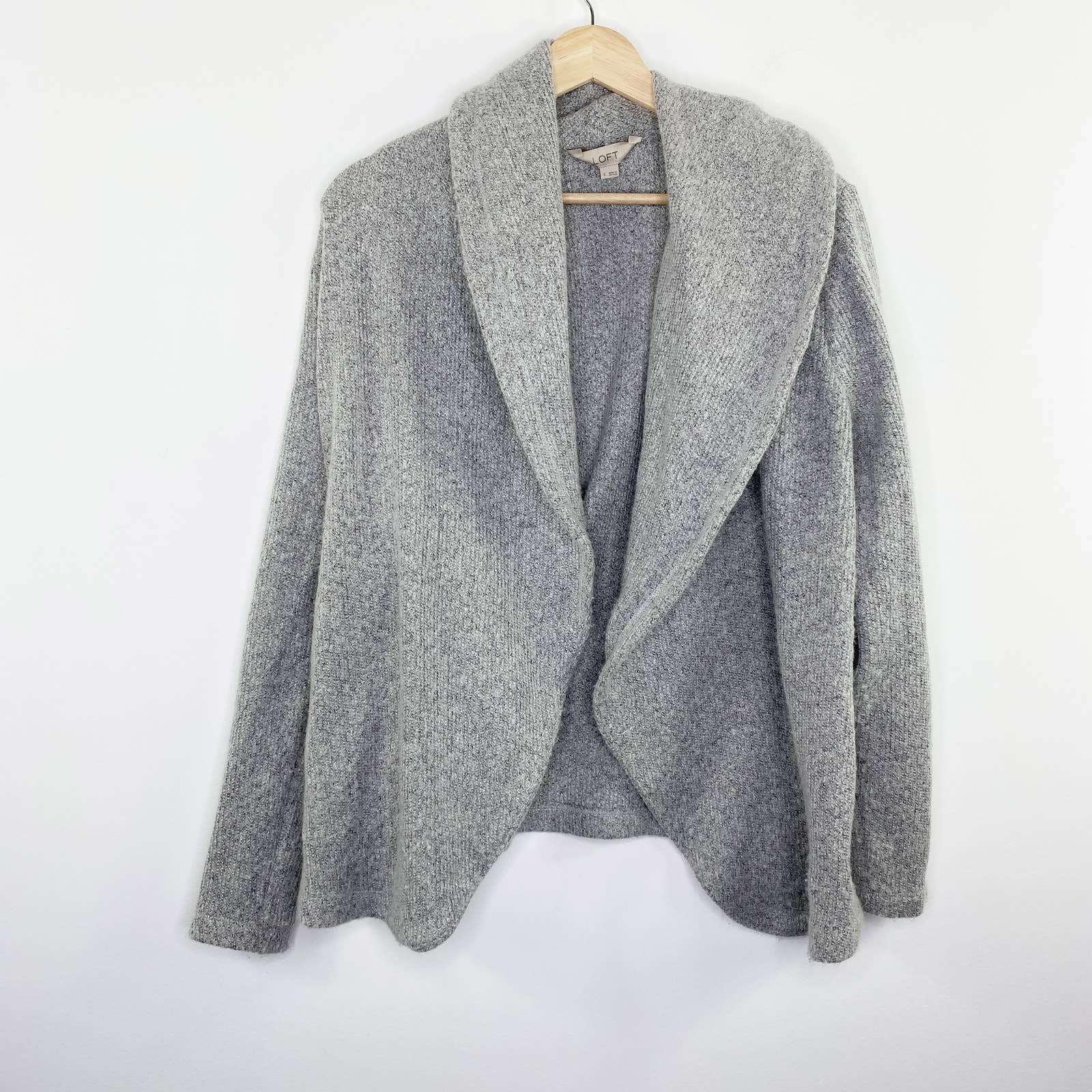 High quality Loft Gray Open Front Knit Cardigan Sweater