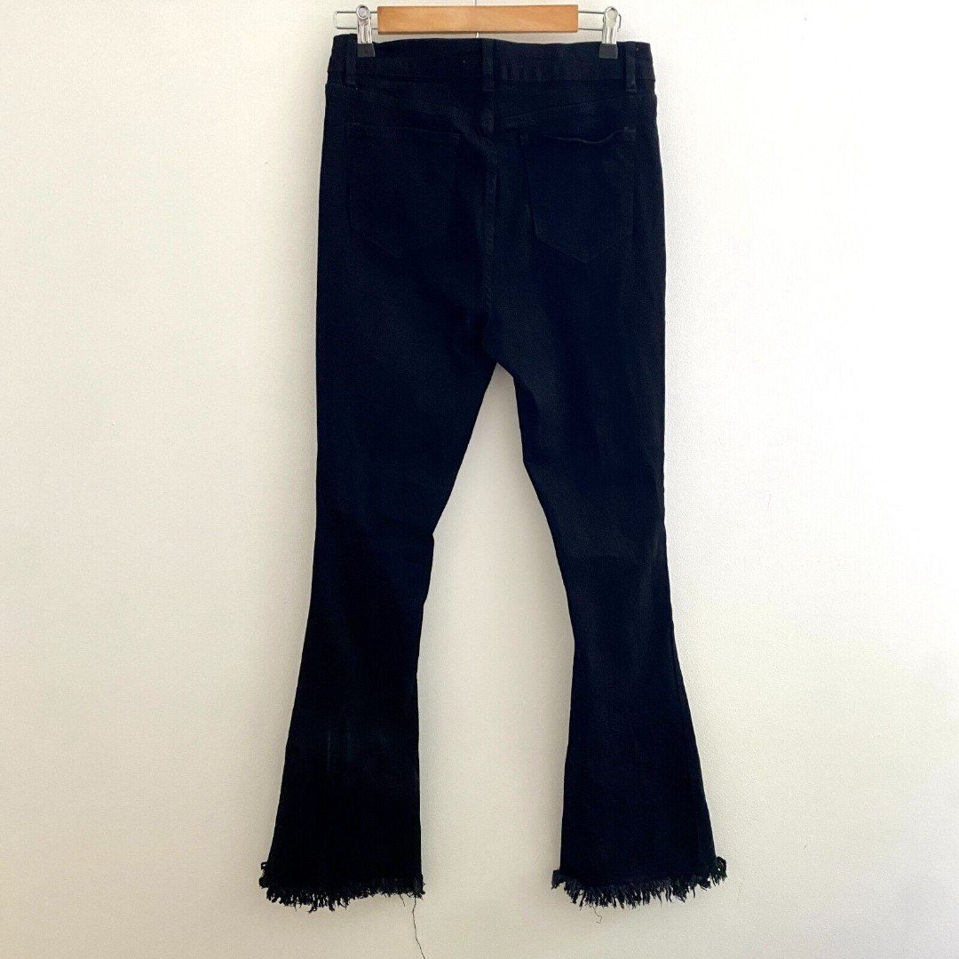 large selection LeV Jeans Black Denim Flare Leg High Rise Raw Hem Distressed Jeans 11 mKIIDKzax Discount