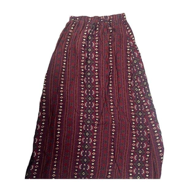 Latest  boho burgundy print patterned midi small skirt 