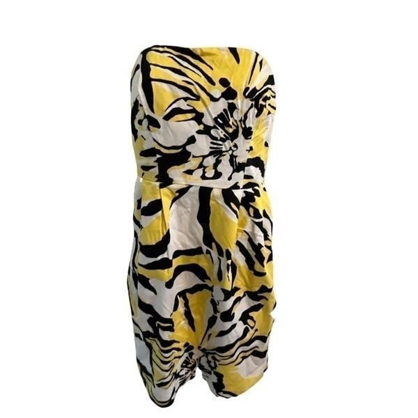 Latest  Express Yellow, Black, and White Cotton Strapless Dress. Size 4 Oo0yfSPqh US Sale