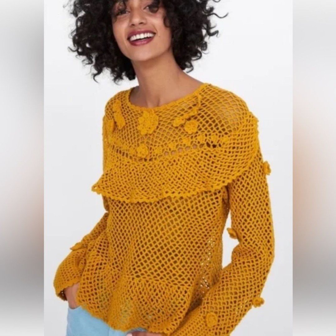 reasonable price ZARA women’s knitted crochet top long 