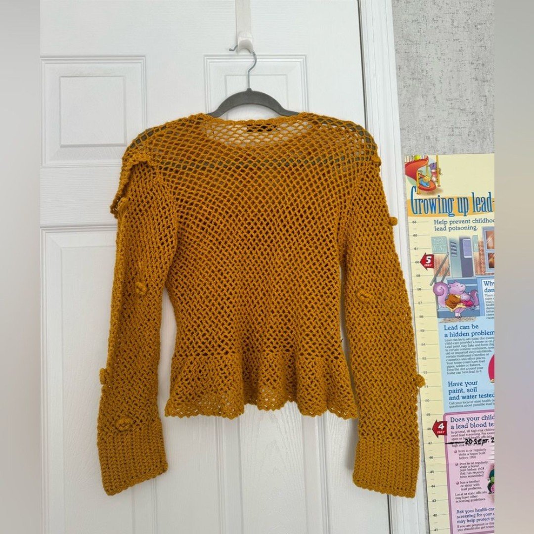 reasonable price ZARA women’s knitted crochet top long sleeve Small mustard yellow IK9gCNUf3 Fashion